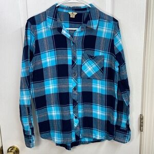 Woolrich blue square plaid 100% cotton button front casual long sleeve shirt L